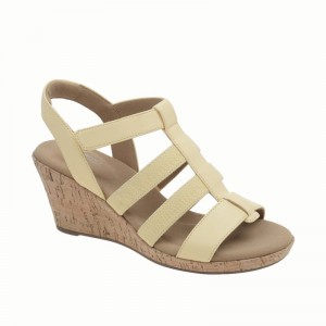 Rockport Blanca Elastic T-Bar Women Wedge Sandals Yellow Singapore | HZ2-03370