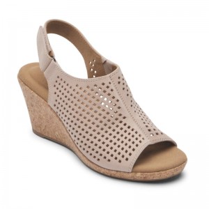 Rockport Briah Perforated Slingback Women Wedge Sandals Pink Singapore | DA9-03740