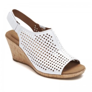 Rockport Briah Perforated Slingback Women Wedge Sandals White Singapore | AA4-28062