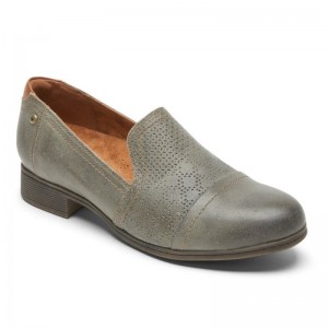 Rockport Crosbie Women Slip Ons Grey Green Singapore | SU8-83088