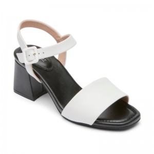 Rockport Farrah 2-Strap Women Heeled Sandals White/Black Singapore | QS7-79217