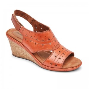 Rockport Janna Perforated Slingback Women Wedge Sandals Red Brown Singapore | DH0-98369