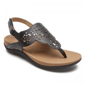 Rockport Ridge Circle Cutout Thong Women Sandals Black Singapore | TG2-13901