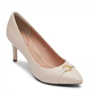 Rockport TM75MM Plain Toe Ornamented Women Pumps Cream Singapore | JL7-38953