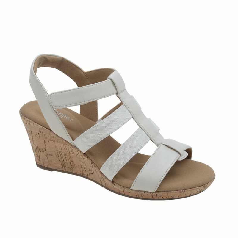 Rockport Blanca Elastic T-Bar Women Wedge Sandals White Singapore | TP9-16431