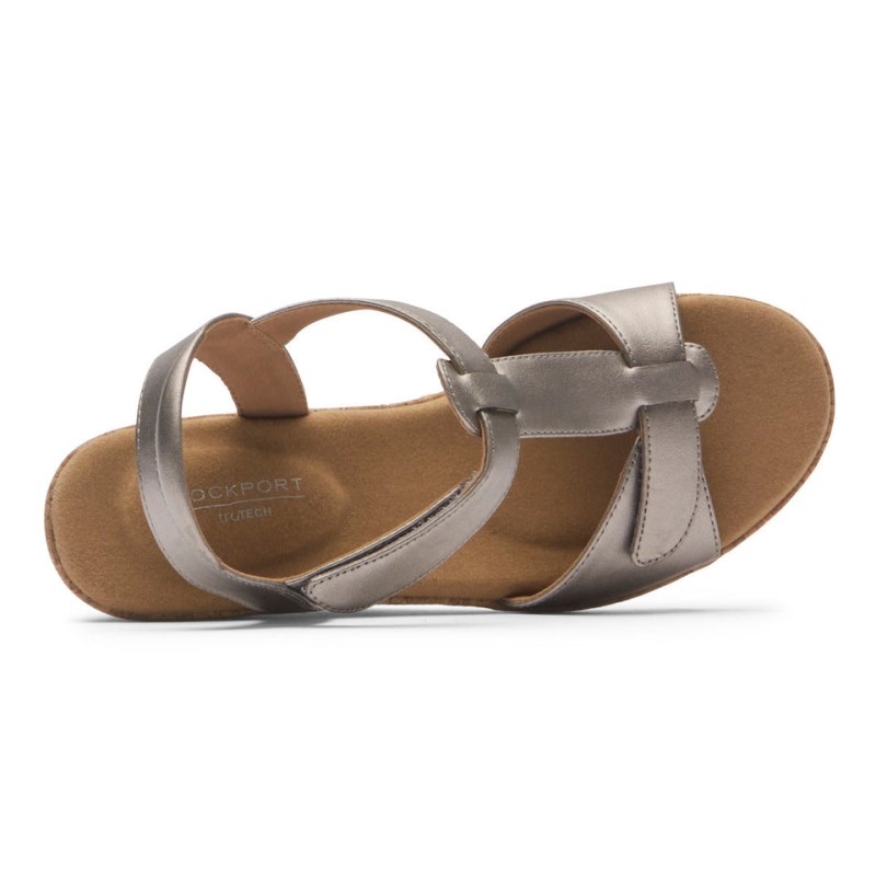 Rockport Blanca T-Strap Women Wedge Sandals Grey Singapore | JW9-88278