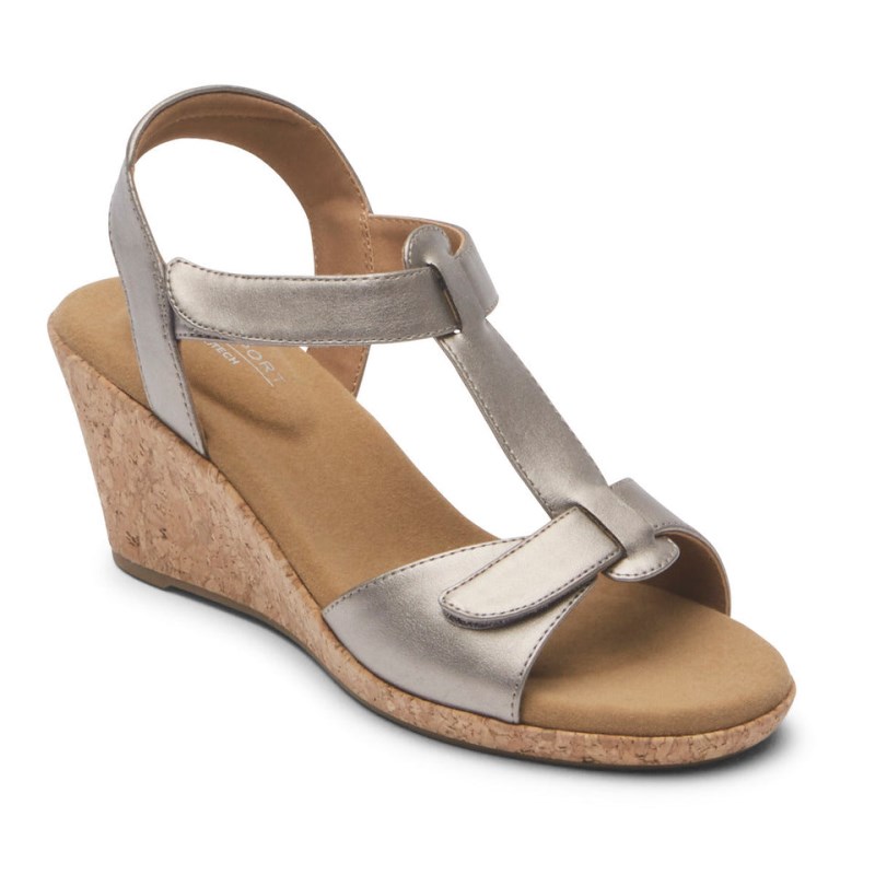 Rockport Blanca T-Strap Women Wedge Sandals Grey Singapore | JW9-88278