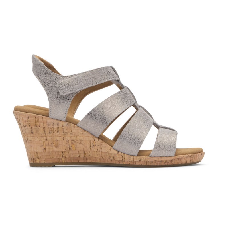 Rockport Briah New Gladiator Women Wedge Sandals Grey Singapore | BL3-53455