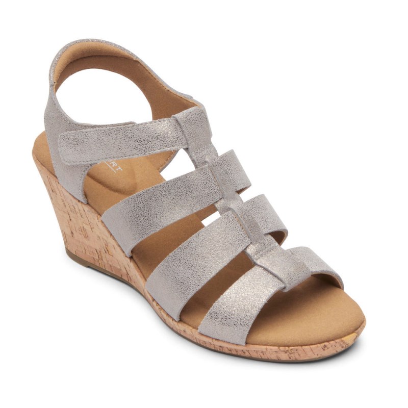 Rockport Briah New Gladiator Women Wedge Sandals Grey Singapore | BL3-53455