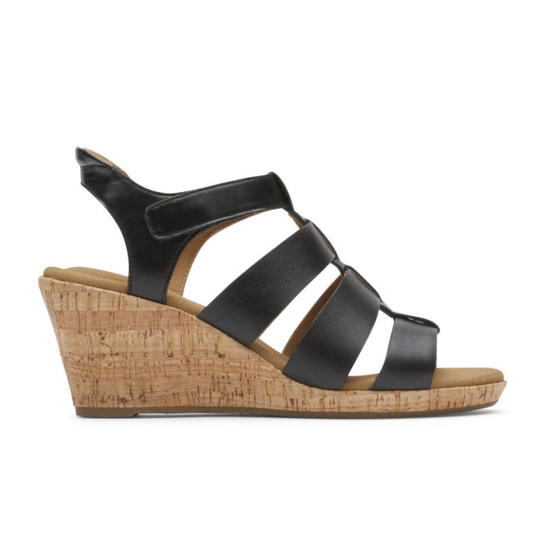 Rockport Briah New Gladiator Women Wedge Sandals Black Singapore | RH7-00590