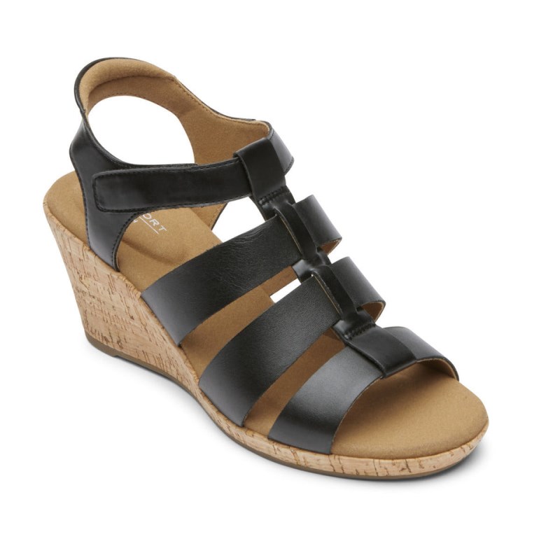 Rockport Briah New Gladiator Women Wedge Sandals Black Singapore | RH7-00590