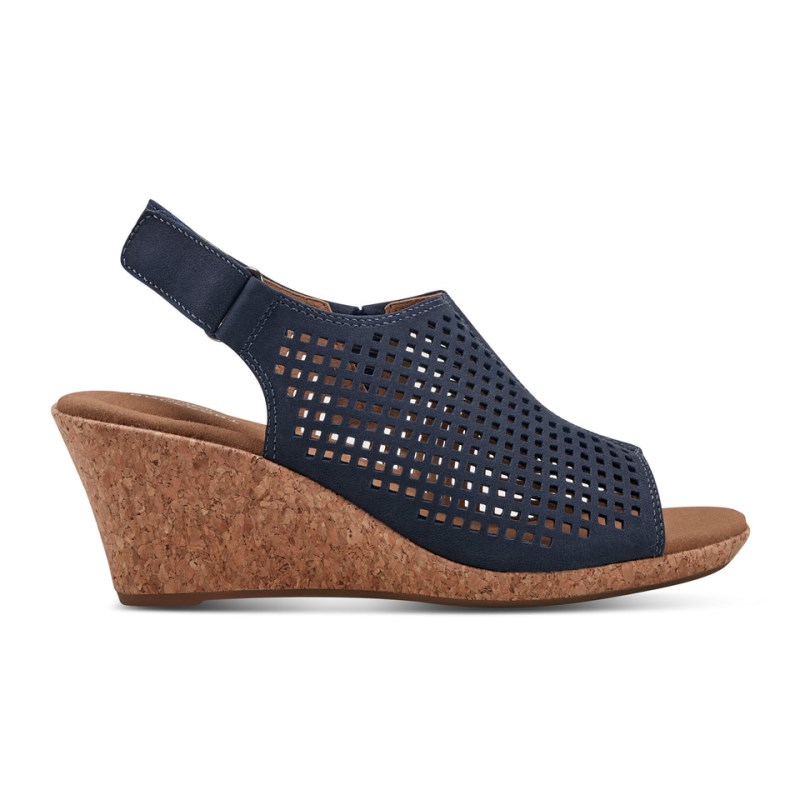 Rockport Briah Perforated Slingback Women Wedge Sandals Navy Singapore | YI8-53305