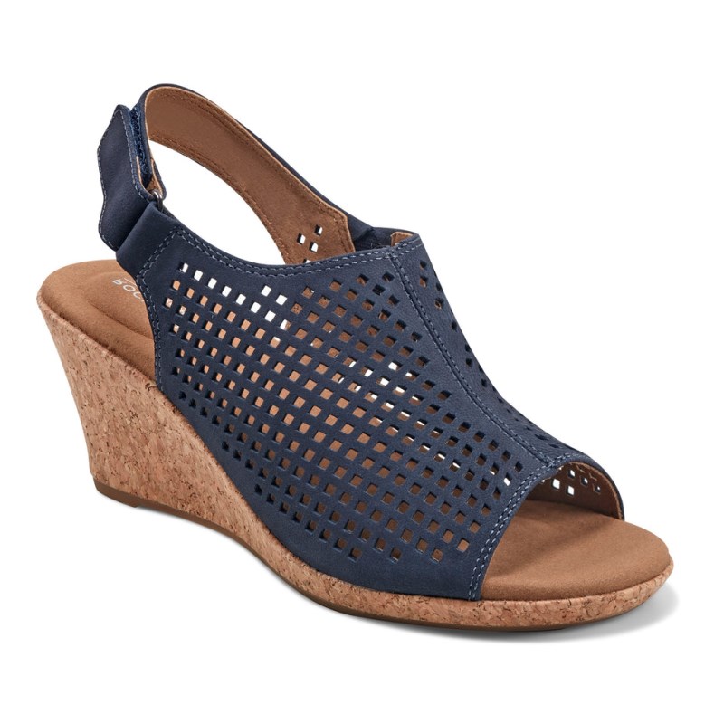 Rockport Briah Perforated Slingback Women Wedge Sandals Navy Singapore | YI8-53305