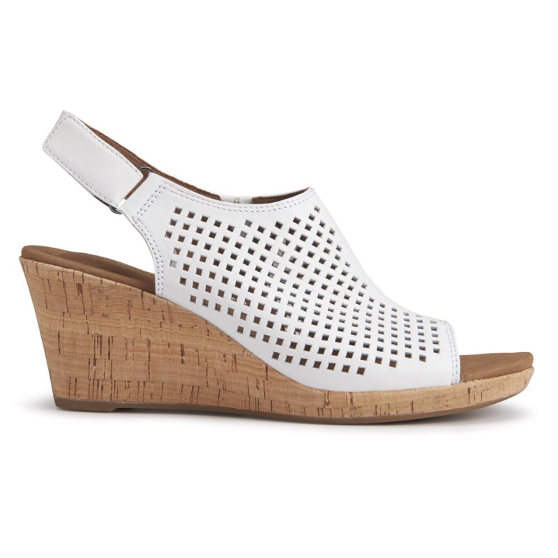 Rockport Briah Perforated Slingback Women Wedge Sandals White Singapore | AA4-28062