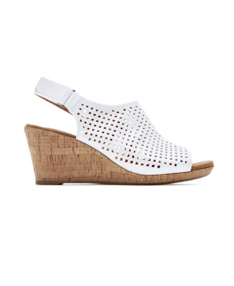 Rockport Briah Perforated Slingback Women Wedge Sandals White Singapore | AA4-28062