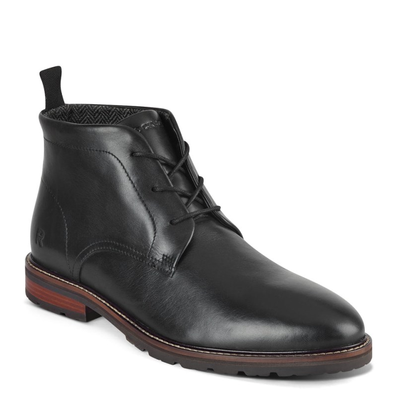 Rockport Caspe Lace-up Almond Toe Casual Men Chukka Boots Black Singapore | YS7-50395