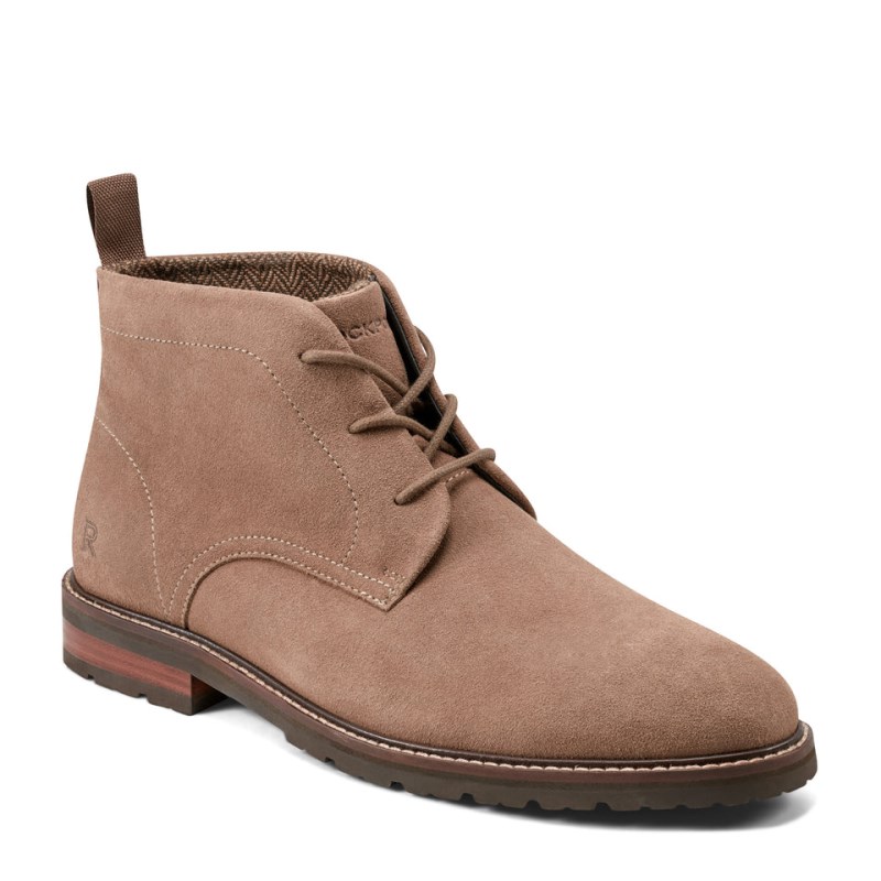 Rockport Caspe Lace-up Almond Toe Casual Men Chukka Boots Grey Brown Singapore | EW4-17421