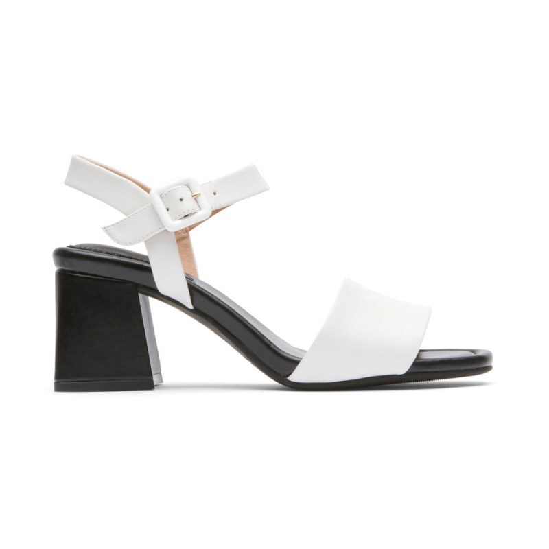 Rockport Farrah 2-Strap Women Heeled Sandals White/Black Singapore | QS7-79217