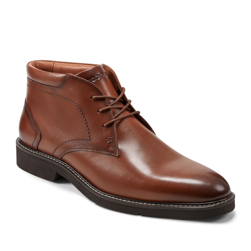 Rockport Flynn Lace-up Almond Toe Casual Men Chukka Boots Dark Red Singapore | ZS8-79077