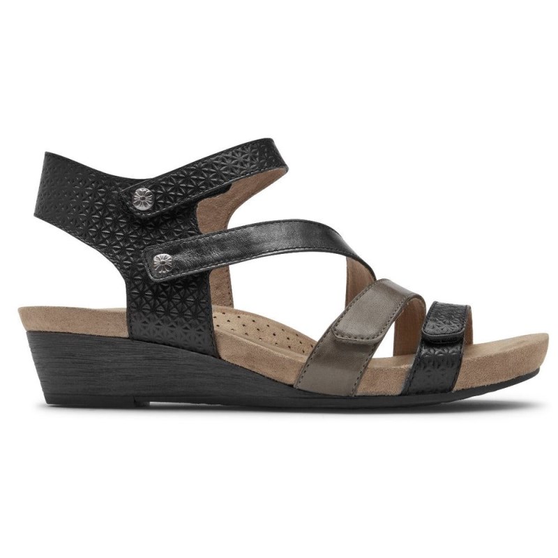 Rockport Hollywood 4-Strap Women Wedge Sandals Black Multi Singapore | CH0-32893