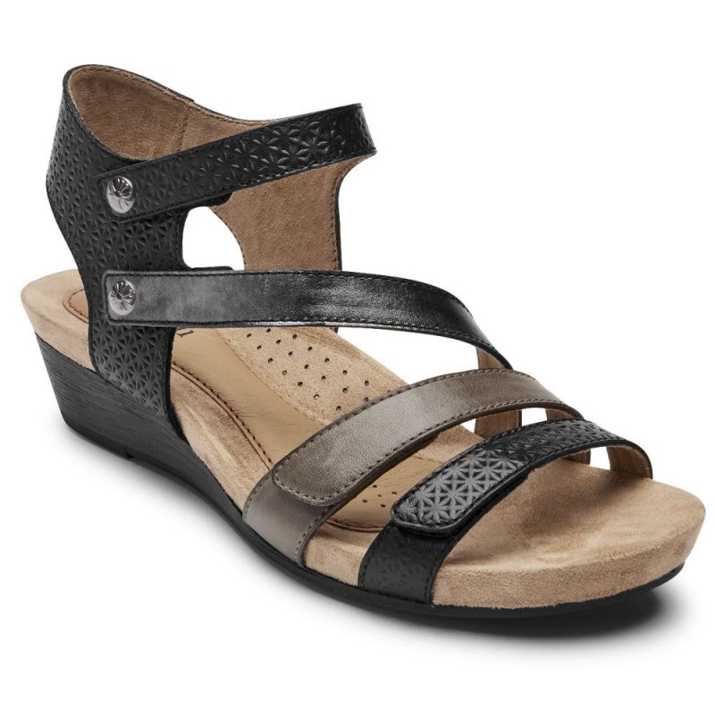 Rockport Hollywood 4-Strap Women Wedge Sandals Black Multi Singapore | CH0-32893