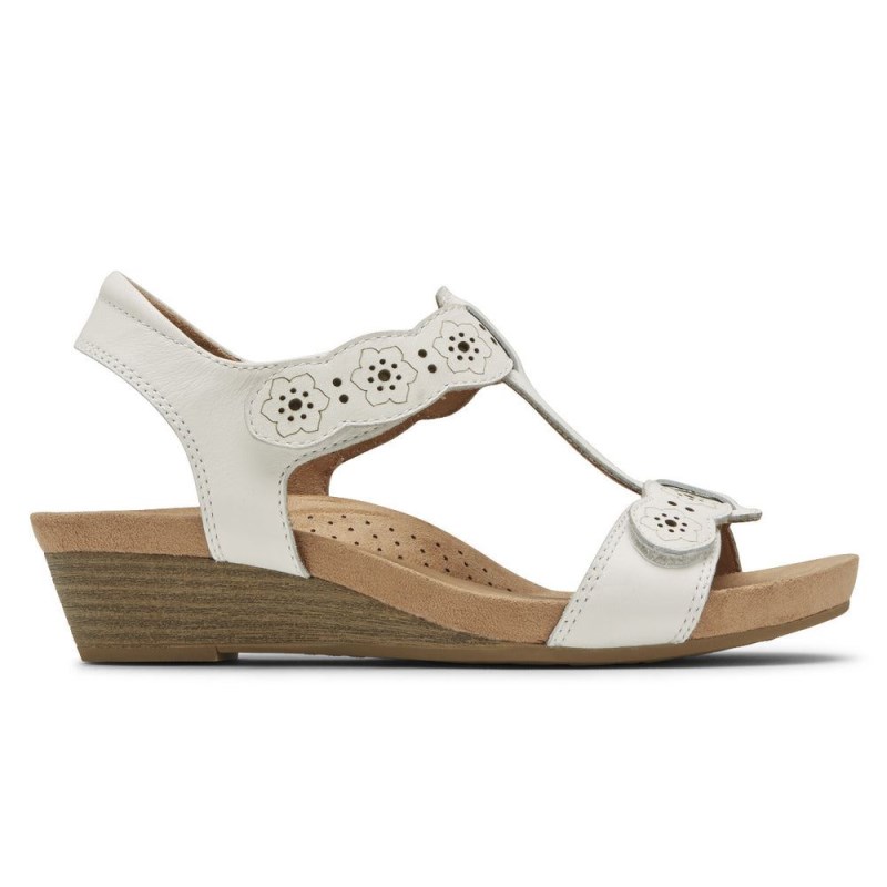 Rockport Hollywood T-Strap Women Wedge Sandals White Singapore | QR0-55225