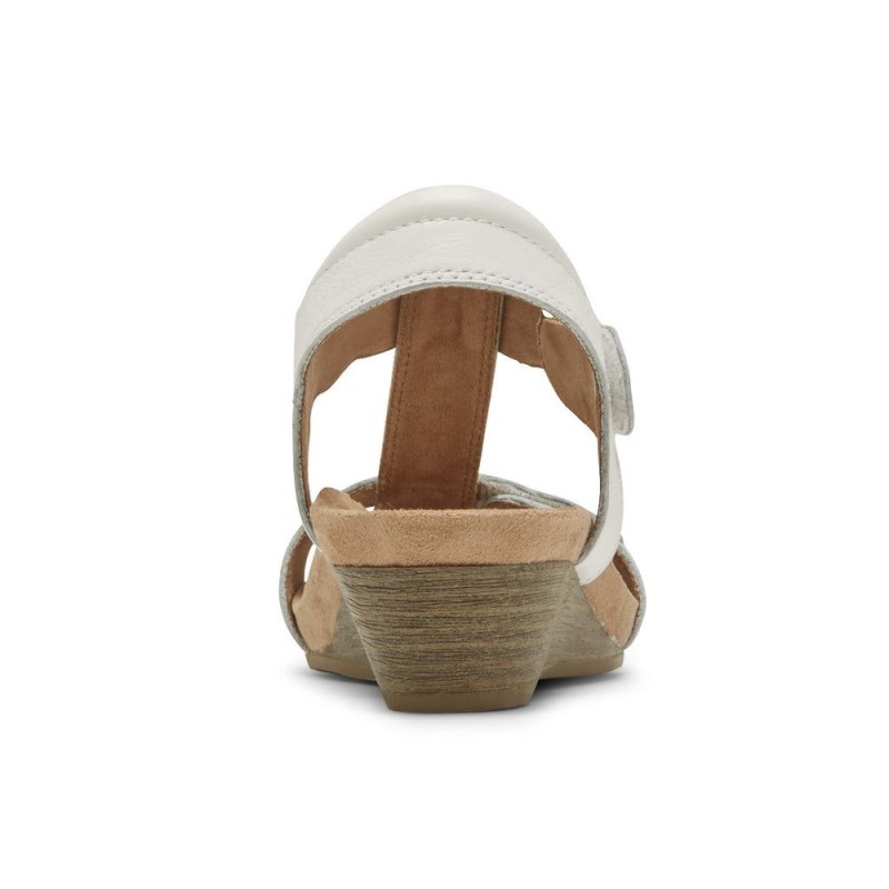 Rockport Hollywood T-Strap Women Wedge Sandals White Singapore | QR0-55225