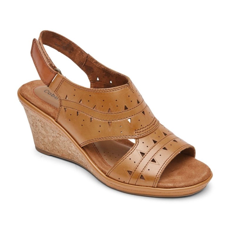 Rockport Janna Perforated Slingback Women Wedge Sandals Brown Singapore | YN5-81328