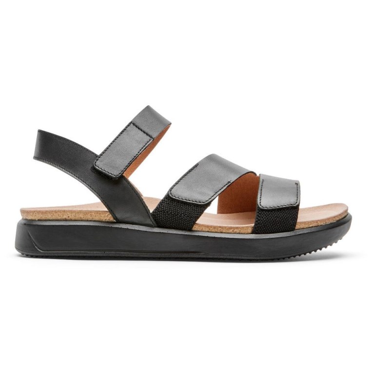 Rockport Kells Bay 3-Strap Women Sandals Black Singapore | SJ6-10261