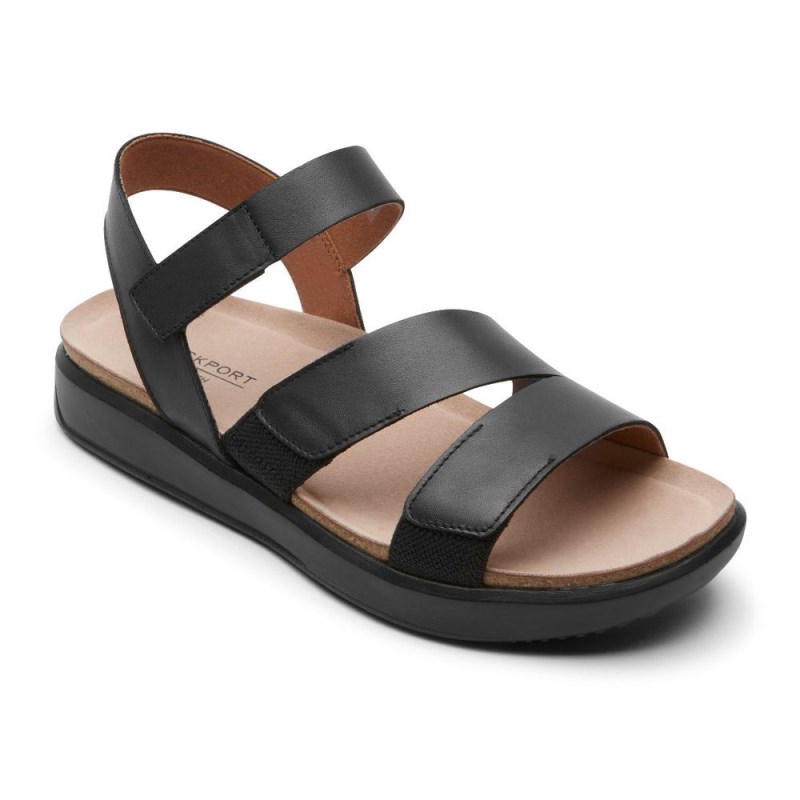 Rockport Kells Bay 3-Strap Women Sandals Black Singapore | SJ6-10261