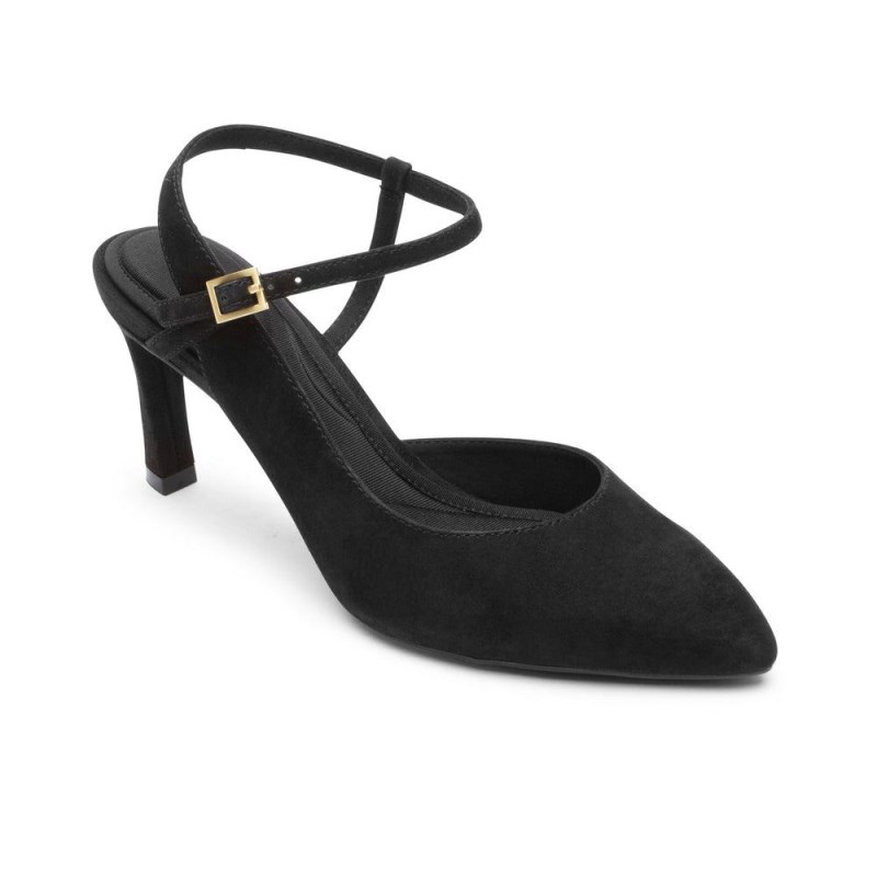 Rockport Total Motion Sheehan Strappy Heel Women Slingback Black Singapore | YF5-35773