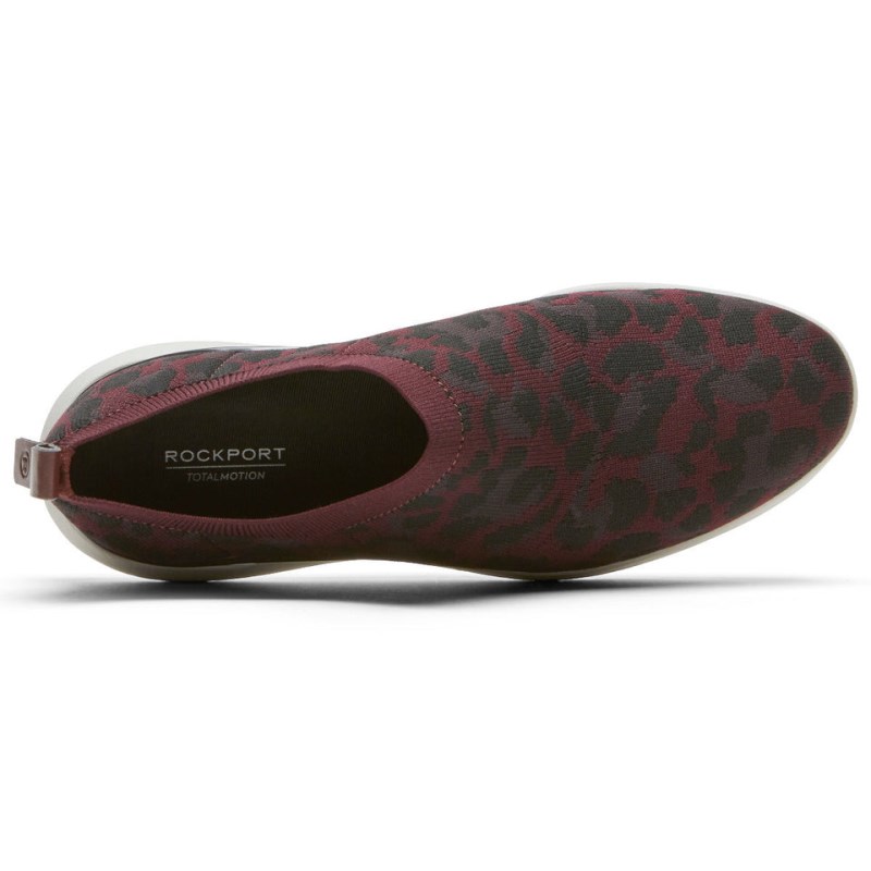 Rockport Total Motion Sport High Slip-On Women Sneakers Dark Red Leopard Singapore | YQ9-39893